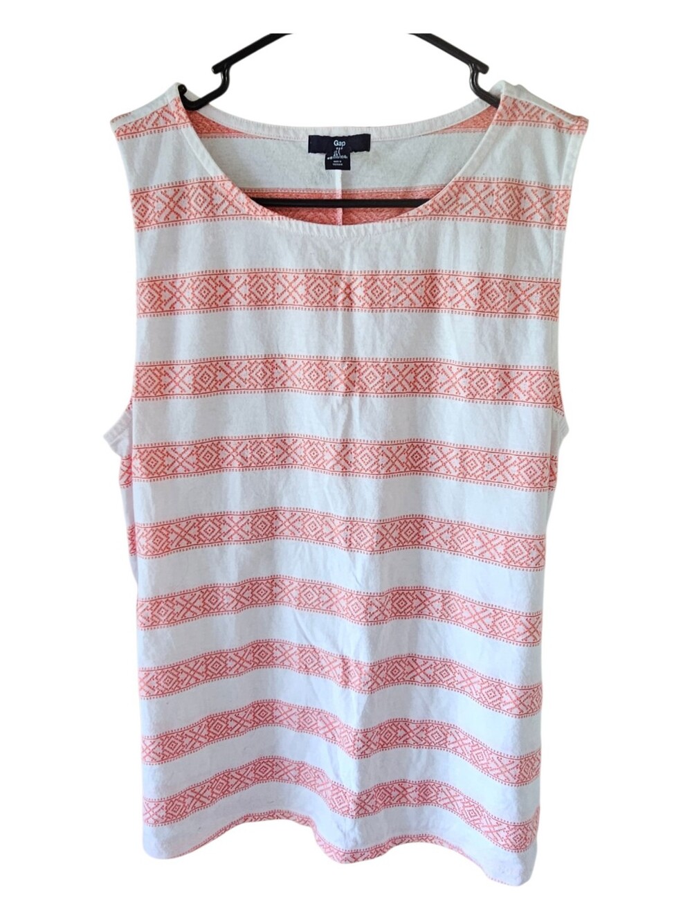 Gap Geometric Stripe Tank Top - Coral & White Size L